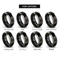 font options for inside engraving on black & silver sycamore leaf rings