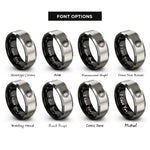 font options for inside engraving on black & silver sync circular arrows rings