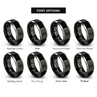 font options for inside engraving on black & silver syringe rings