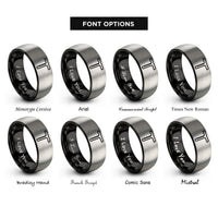 font options for inside engraving on black & grey t square rings