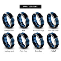 font options for inside engraving on blue & grey t square rings