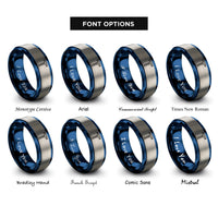 font options for inside engraving on blue & grey t square rings