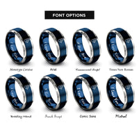 font options for inside engraving on blue & silver tab arrow rings