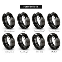 font options for inside engraving on black & grey tactical backpack rings