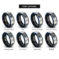 font options for inside engraving on black & blue & silver tactical helmet rings