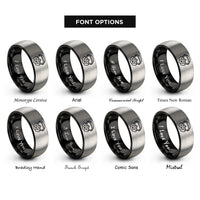 font options for inside engraving on black & silver tactical mask goggles rings