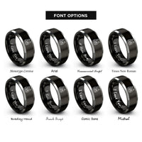 font options for inside engraving on black & gray tactical vest radio rings