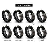font options for inside engraving on black & silver taiko bachi rings