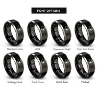 font options for inside engraving on black & gray tail paw rings