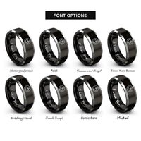 font options for inside engraving on black & silver tail paw rings