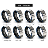 font options for inside engraving on black & blue & gray tails coin star rings