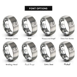 font options for inside engraving on grey takeout box rings