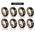 font options for inside engraving on gunmetal & rose gold talavera tile motif rings