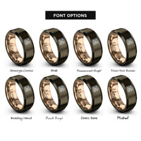 font options for inside engraving on gunmetal & rose gold talavera tile motif rings