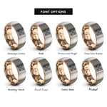 font options for inside engraving on rose gold & gray talavera tile motif rings