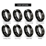 font options for inside engraving on black & silver talon clutching crescent rings