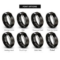 font options for inside engraving on black & silver talon clutching crescent rings