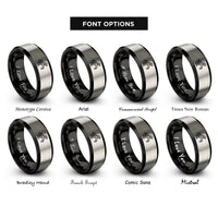 font options for inside engraving on black & gray talon grip rings