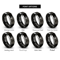 font options for inside engraving on black & grey talon print rings