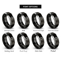 font options for inside engraving on black & silver tambourine rings