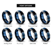 font options for inside engraving on blue & silver tank shield star rings