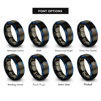 font options for inside engraving on gunmetal & blue tank shield star rings