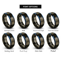 font options for inside engraving on gunmetal & blue tank shield star rings