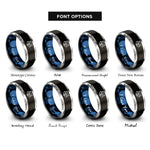 font options for inside engraving on black & blue & gray tanuki rings