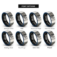 font options for inside engraving on black & blue & silver tanuki rings