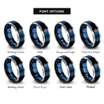 font options for inside engraving on blue & grey target rings rings
