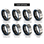 font options for inside engraving on black & blue & silver target stand bullseye rings