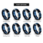 font options for inside engraving on blue & silver target stand bullseye rings