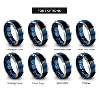 font options for inside engraving on blue & silver target stand bullseye rings