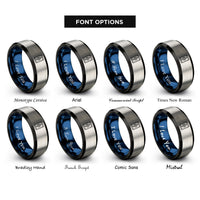 font options for inside engraving on black & blue & silver tarot pattern rings