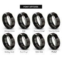 font options for inside engraving on black & gray tasbih prayer beads rings