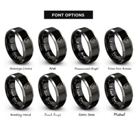 font options for inside engraving on black & grey tasmania rings