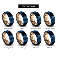 font options for inside engraving on blue & rose gold tater tots rings