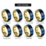 font options for inside engraving on gold & blue tater tots rings