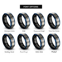 font options for inside engraving on black & blue & grey tattoo neural port rings