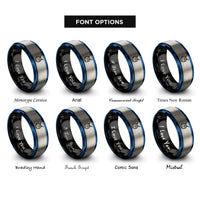 font options for inside engraving on black & blue & gray taurus rings