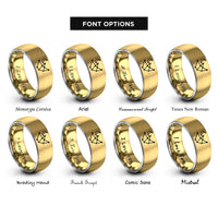 font options for inside engraving on gold & gray taurus moon rings