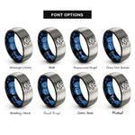 font options for inside engraving on black & blue & gray tea cup tasseography rings