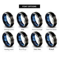 font options for inside engraving on black & blue & silver tea cup tasseography rings
