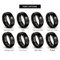 font options for inside engraving on black tea leaf pattern rings
