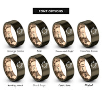 font options for inside engraving on gunmetal & rose gold teapot rings
