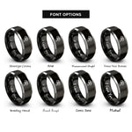 font options for inside engraving on black & silver tear drop rings