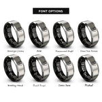 font options for inside engraving on black & silver teardrop clef rings