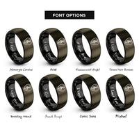 font options for inside engraving on gunmetal & black teardrop clef rings