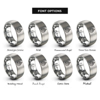 font options for inside engraving on grey teardrop cross dove rings