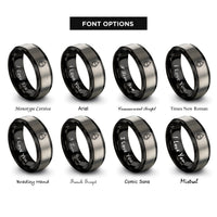 font options for inside engraving on black & gray teardrop heart rings